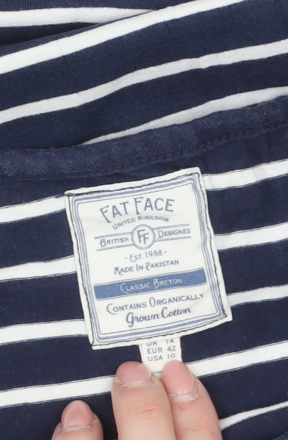 Fat Face Womens Blue Striped Long Sleeve Organic Cotton Breton T-Shirt Size 14