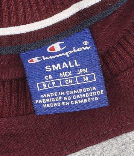 Champion Men's Grey & Red Striped Crew Neck Short Sleeve T-Shirt Size S
