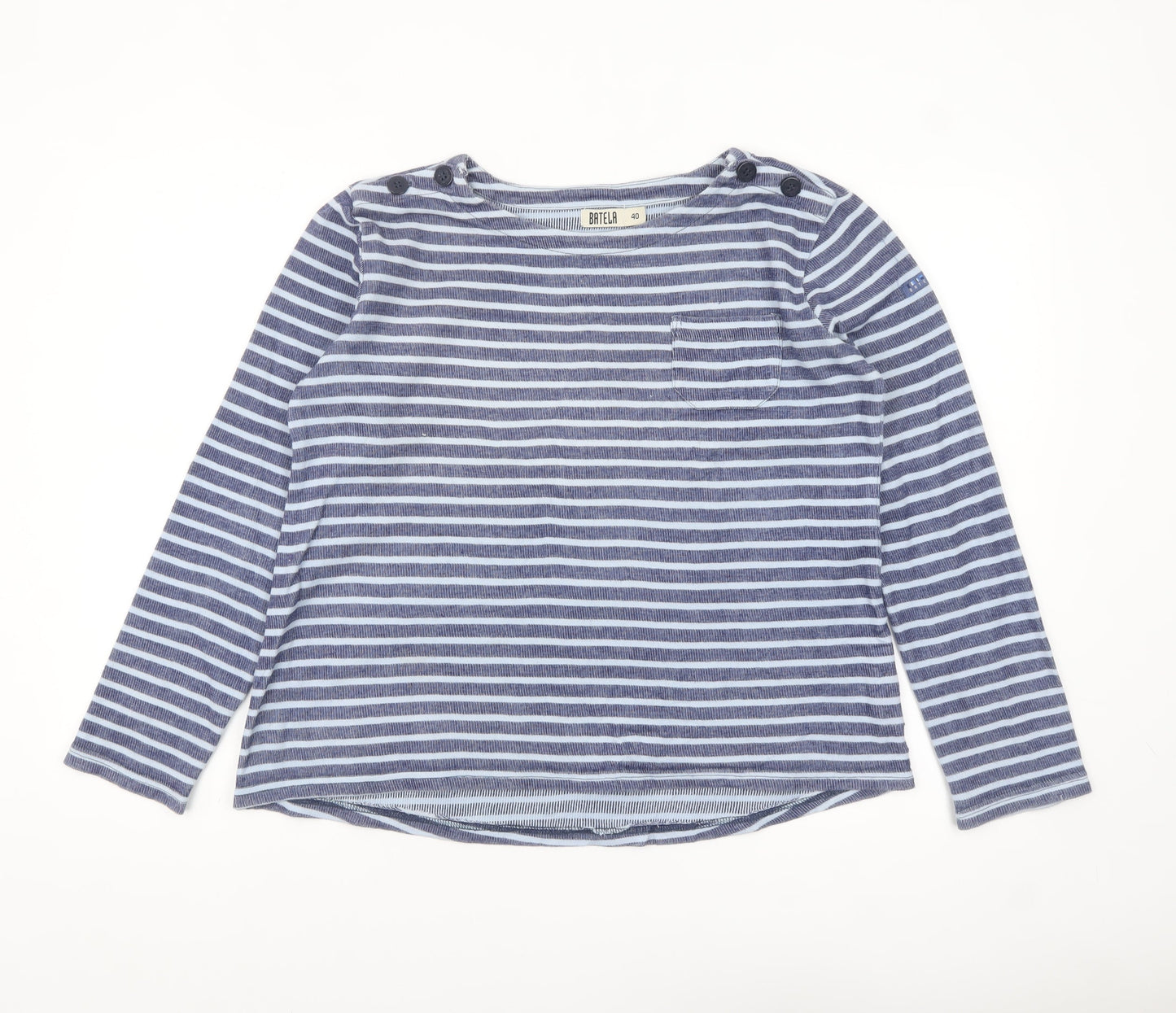 Batela Womens Blue Striped Cotton Nautical Long Sleeve Top Size 12
