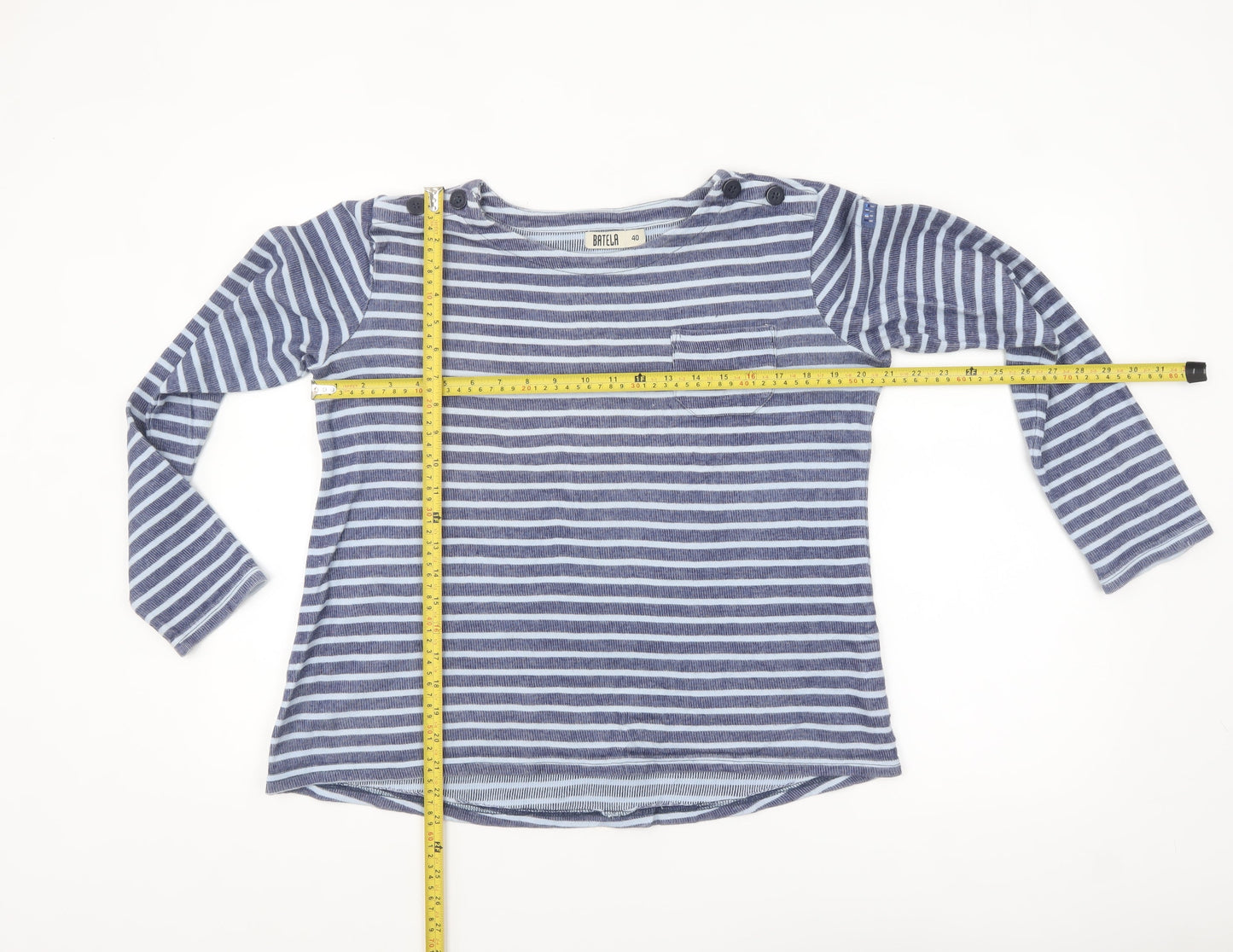 Batela Womens Blue Striped Cotton Nautical Long Sleeve Top Size 12