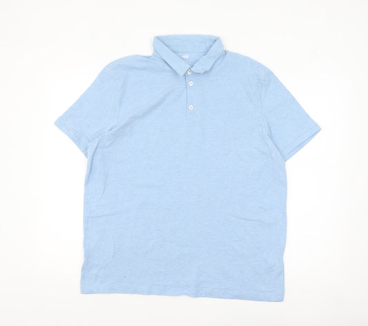 H&M Men’s Blue Slim Fit Short Sleeve Polo Shirt L Cotton Blend