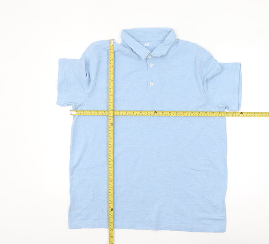 H&M Men’s Blue Slim Fit Short Sleeve Polo Shirt L Cotton Blend