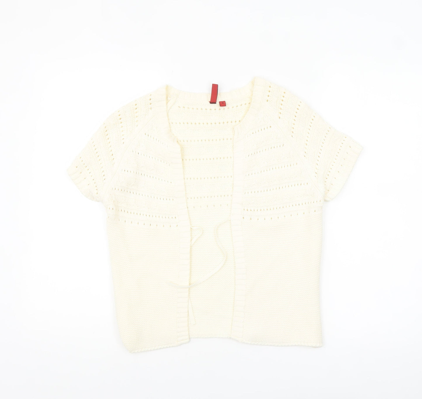 Fransa Women Ivory Short Sleeve Open Knit Cardigan M