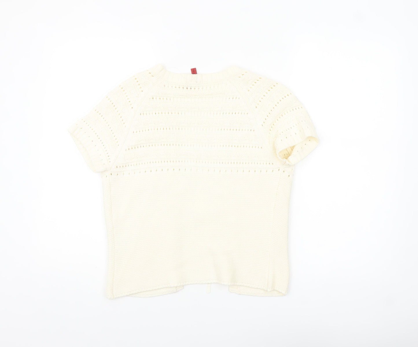 Fransa Women Ivory Short Sleeve Open Knit Cardigan M