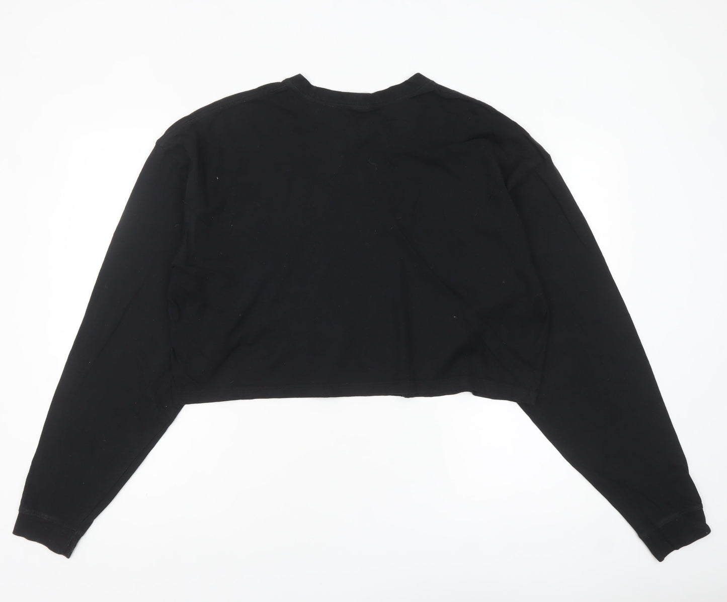 Reebok Women's Black Cropped Long Sleeve Cotton T-Shirt L
