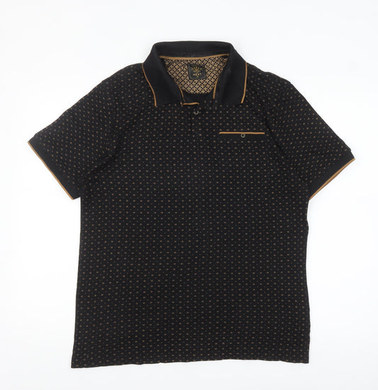 Next Men's Black Geometric Cotton Polo Shirt Size M