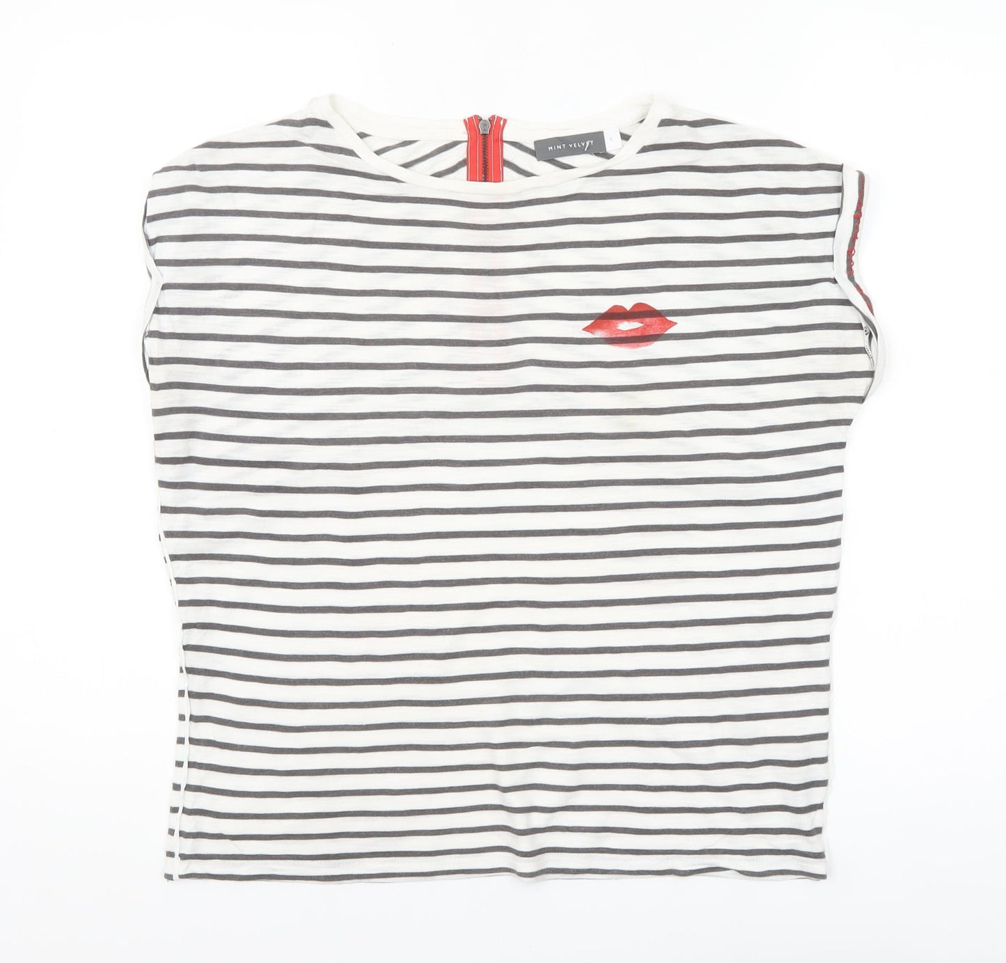Mint Velvet Women White Striped Sleeveless Zip Back T-Shirt Size S