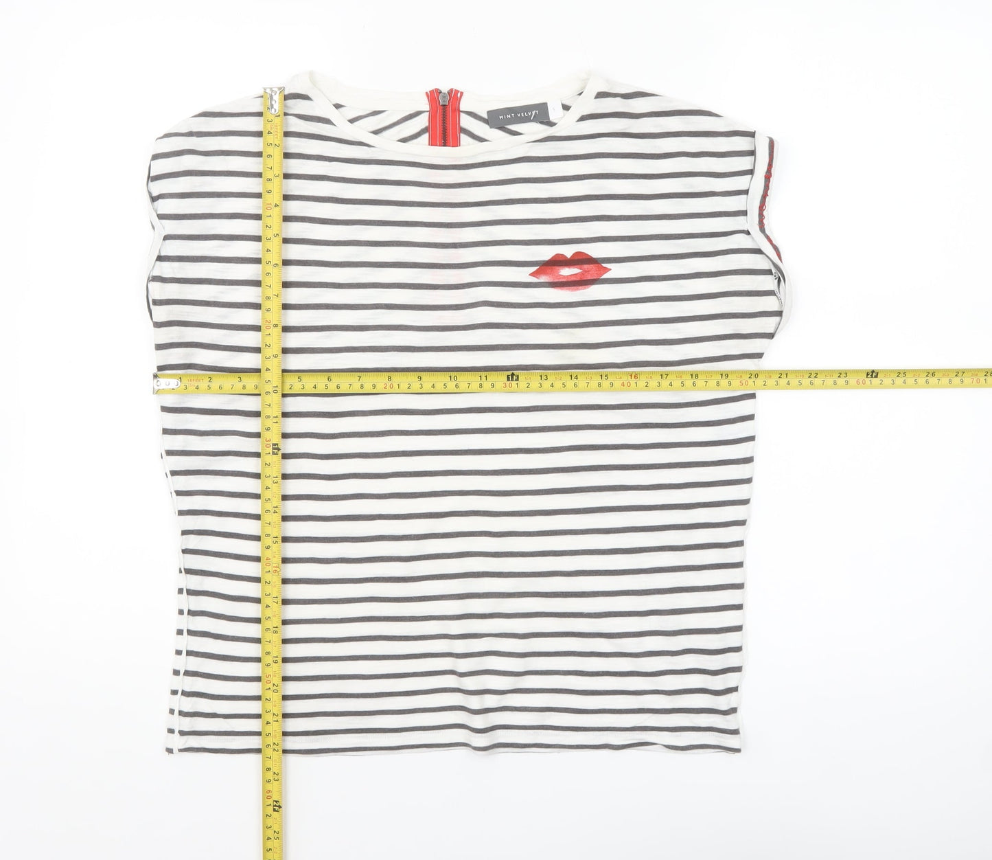 Mint Velvet Women White Striped Sleeveless Zip Back T-Shirt Size S