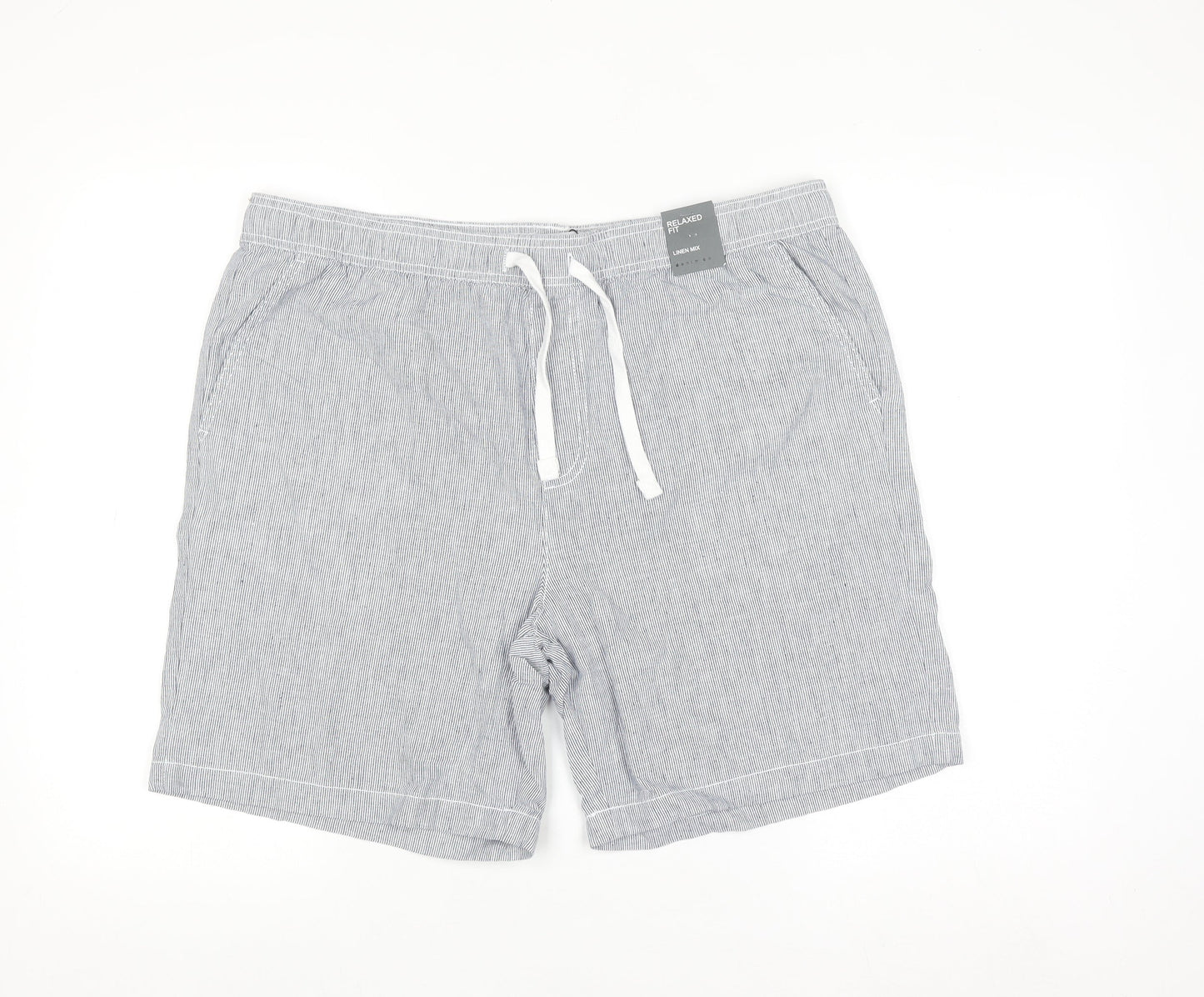Denim Co Men's Grey Striped Relaxed Fit Chino Shorts L