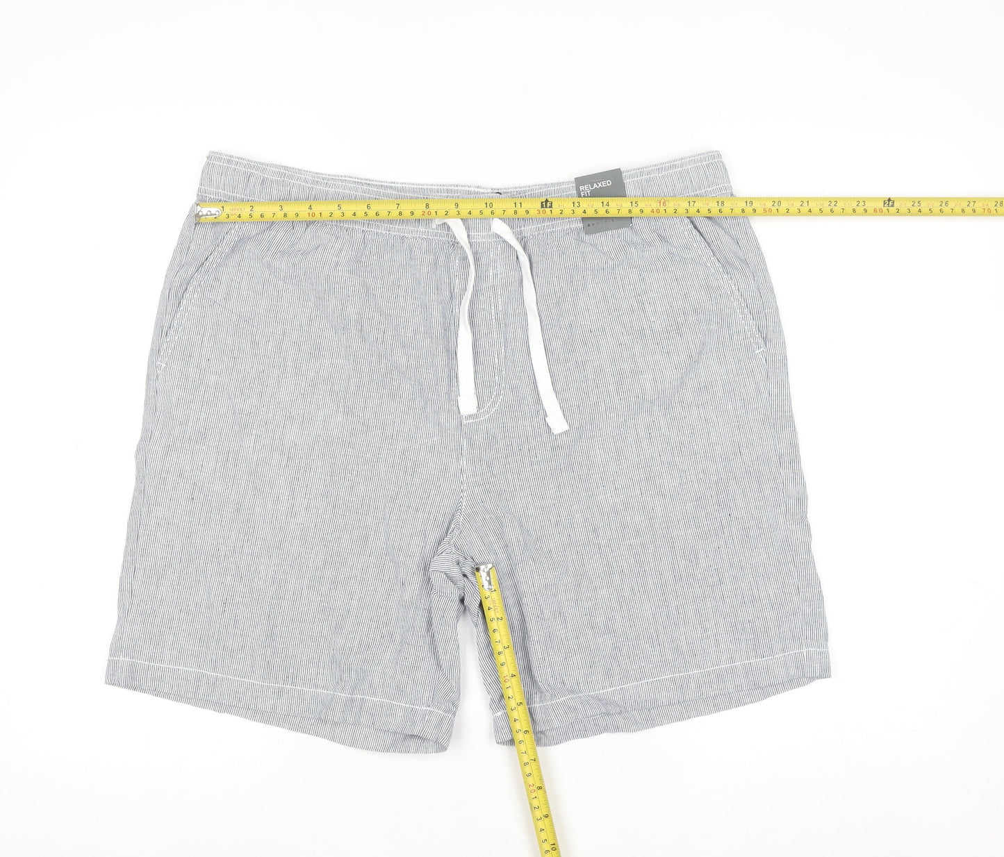 Denim Co Men's Grey Striped Relaxed Fit Chino Shorts L