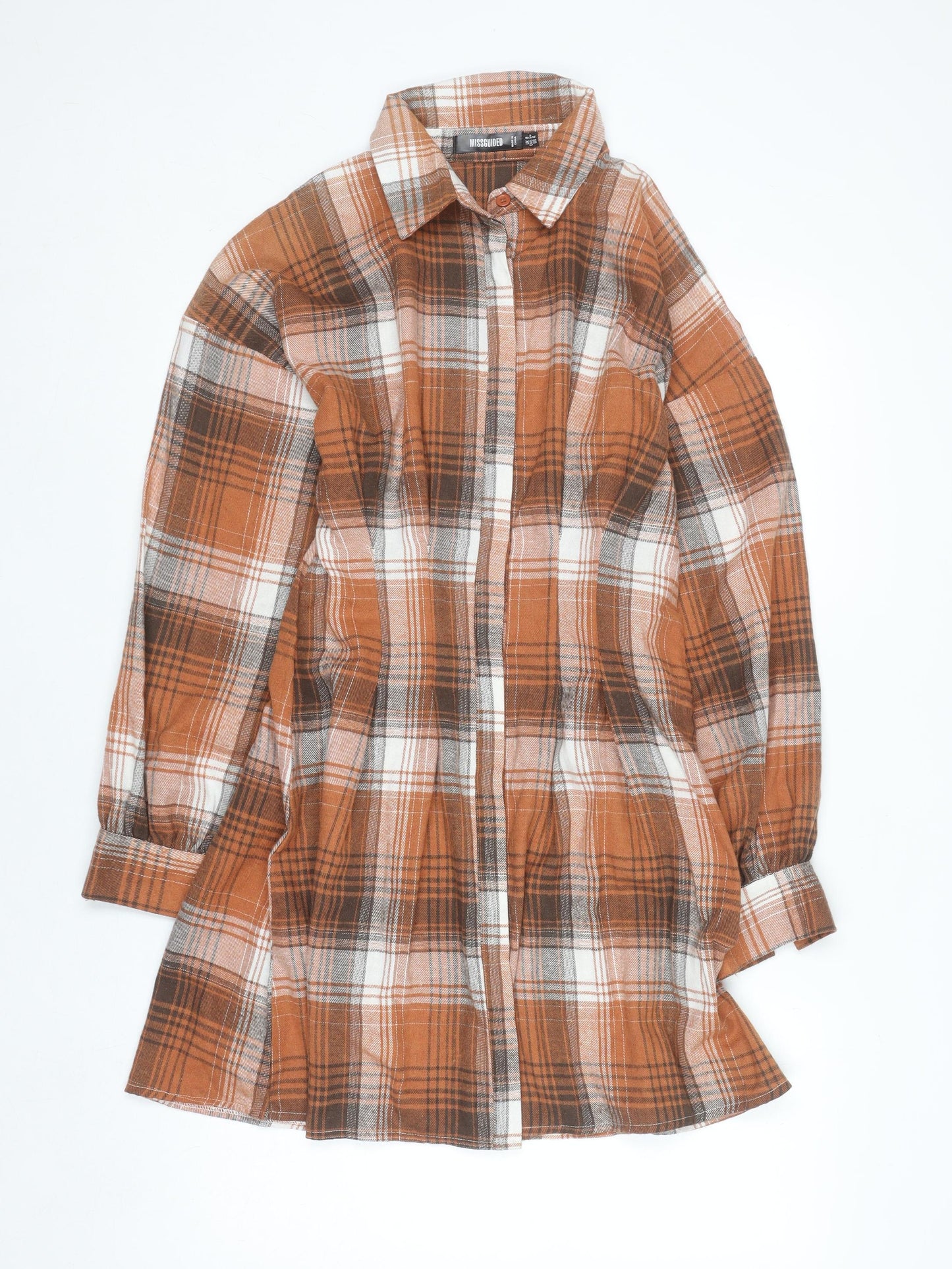 Missguided Women Brown Check Long Sleeve Shirt Dress Size 8