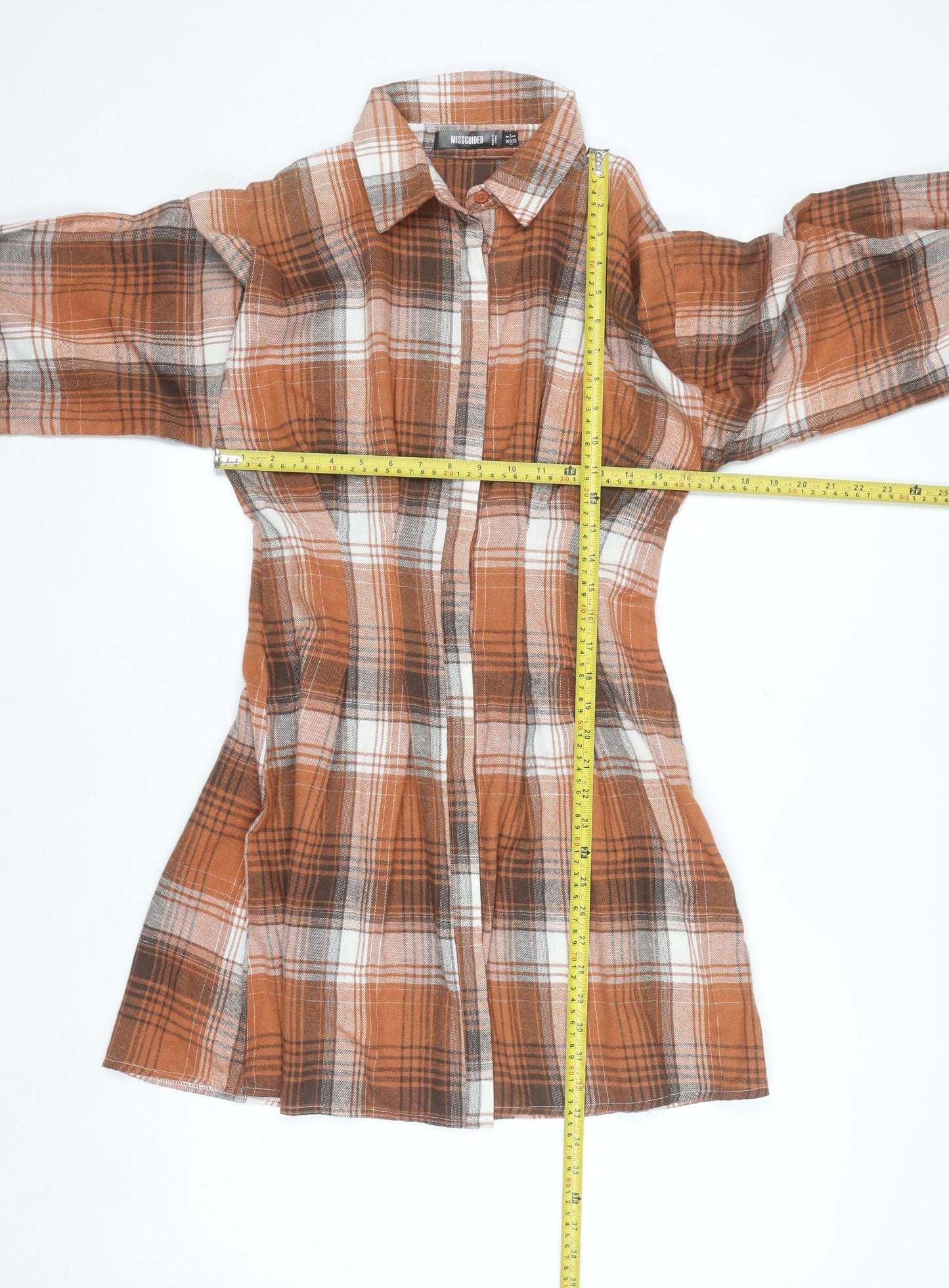 Missguided Women Brown Check Long Sleeve Shirt Dress Size 8