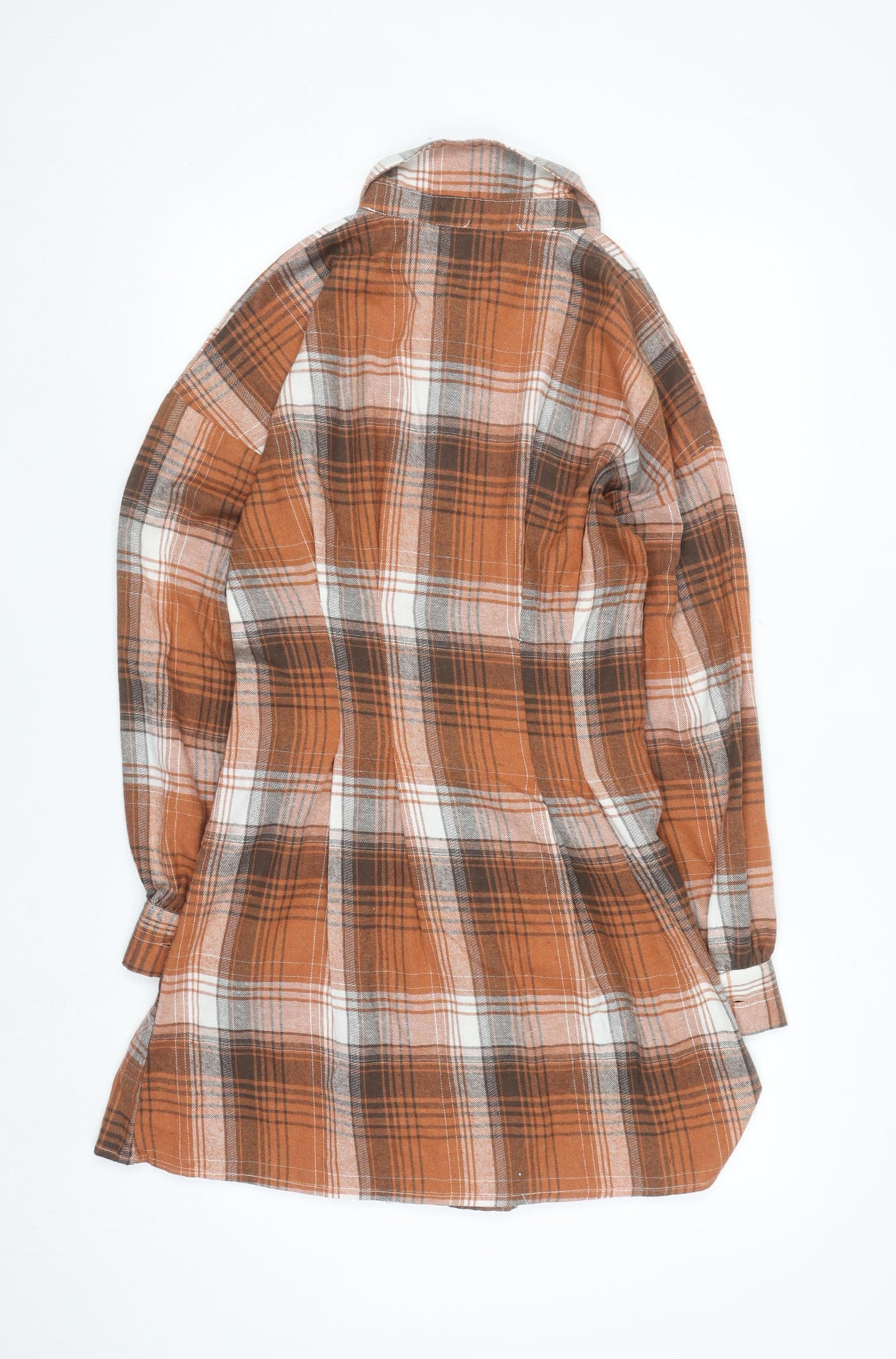 Missguided Women Brown Check Long Sleeve Shirt Dress Size 8