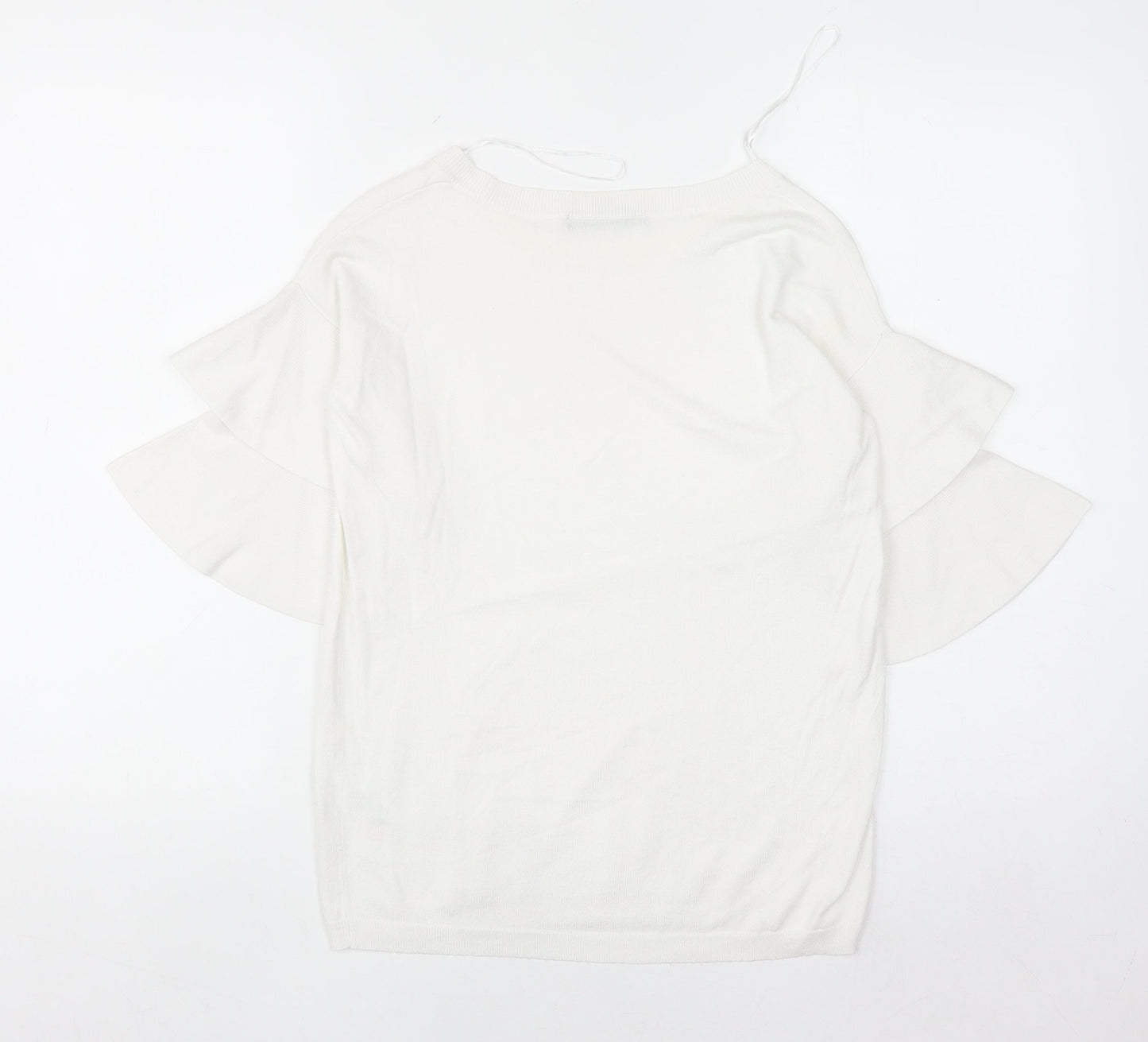 Dunnes Women's White Short Flared Sleeve Knit Jumper Size S