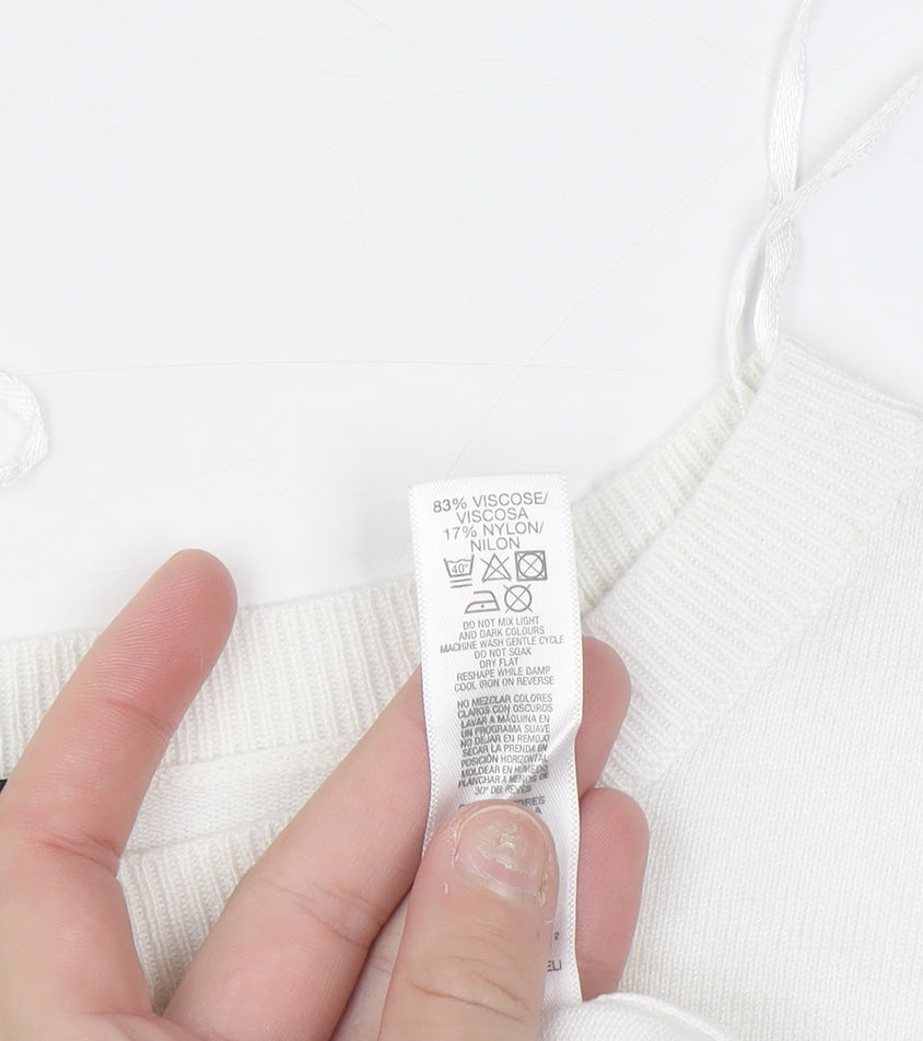 Dunnes Women's White Short Flared Sleeve Knit Jumper Size S