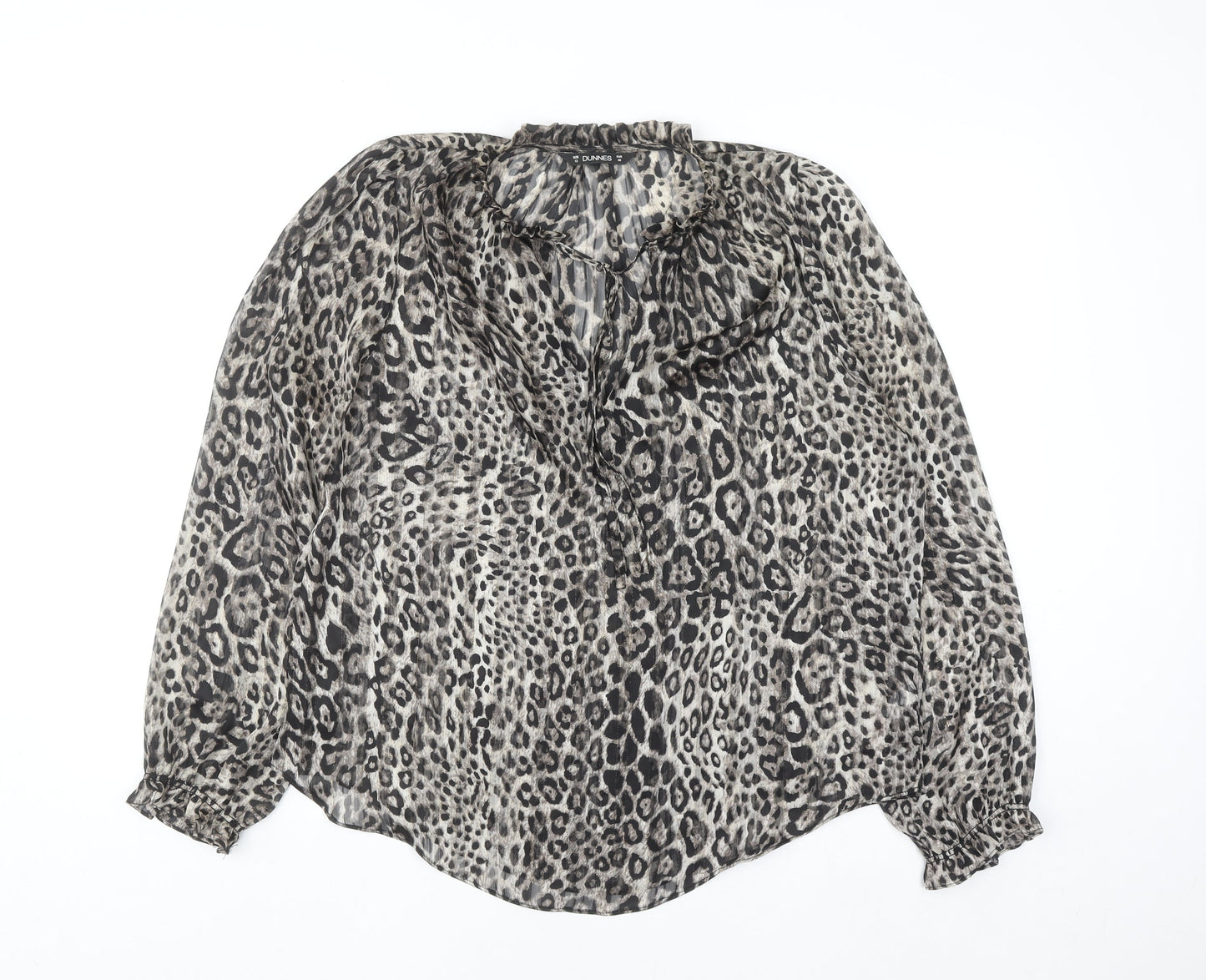 Dunnes Women’s Grey Animal Print Ruffle Tunic Blouse Size 12
