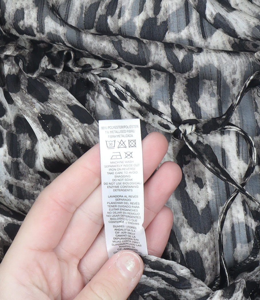 Dunnes Women’s Grey Animal Print Ruffle Tunic Blouse Size 12