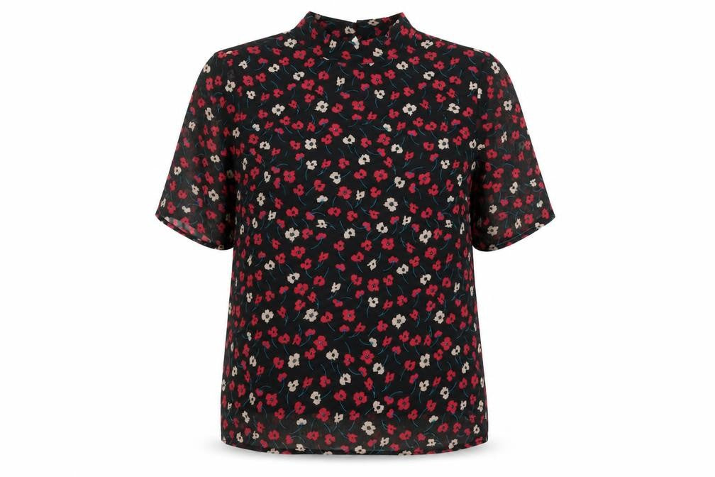 Pieces Womens Black Floral Chiffon Tunic Blouse Size M