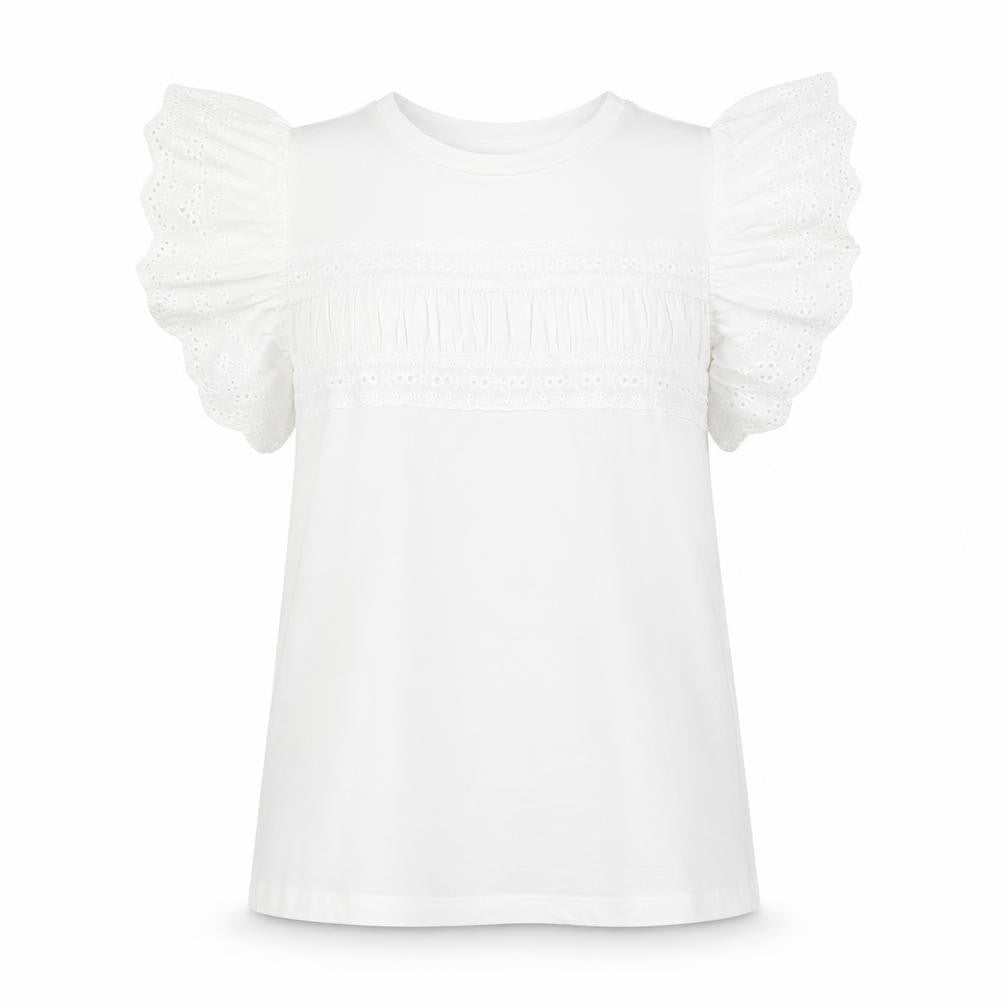 Savida Womens White Ruffle Sleeve Cotton T-Shirt Size 12