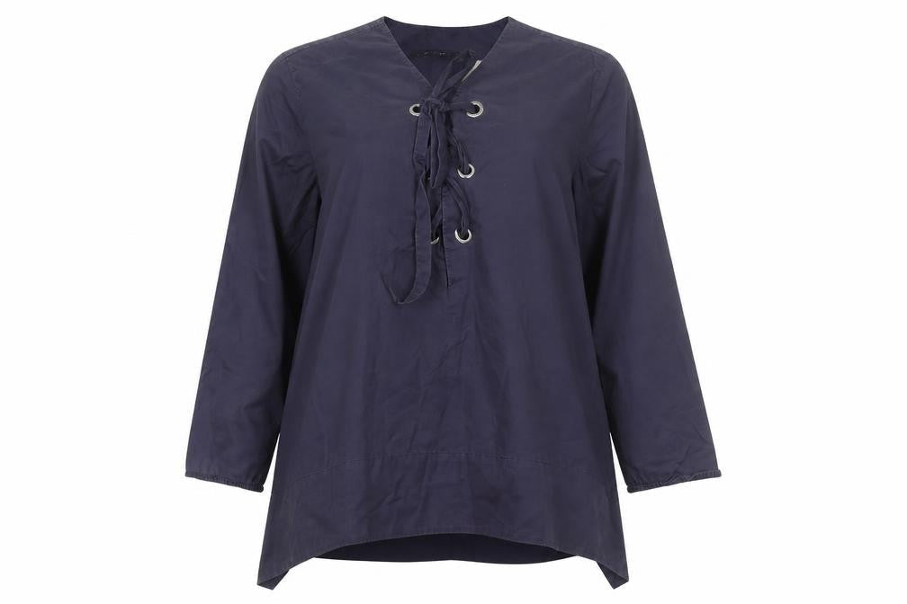 Zara Women Blue Lace Up Cotton Tunic Blouse Size 12