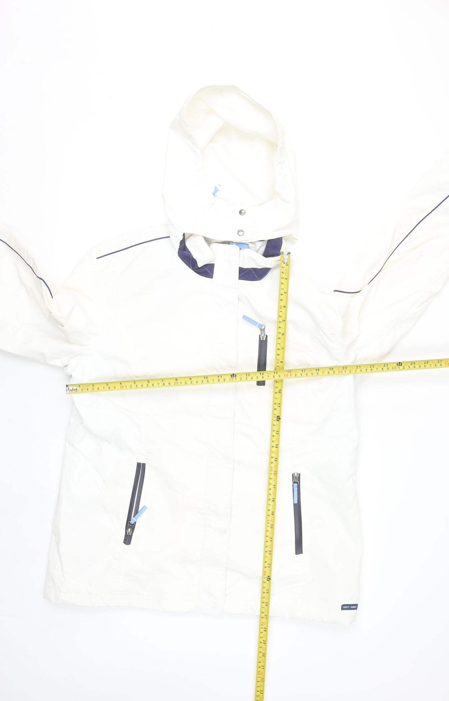 Saint James Women White Waterproof Hooded Parka Jacket Size 16