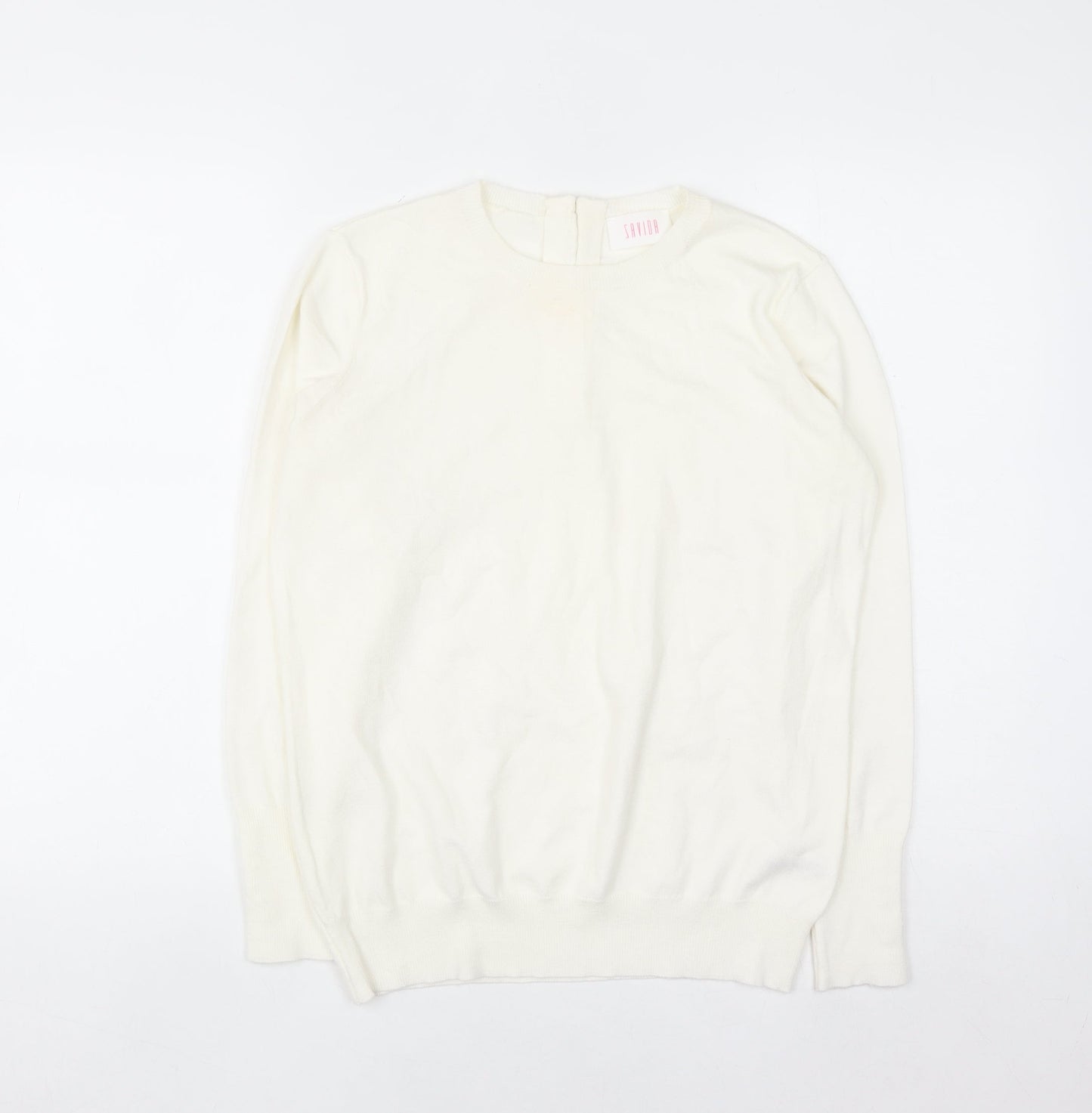 Savida Women Ivory Crew Neck Long Sleeve Pullover Jumper Size 12