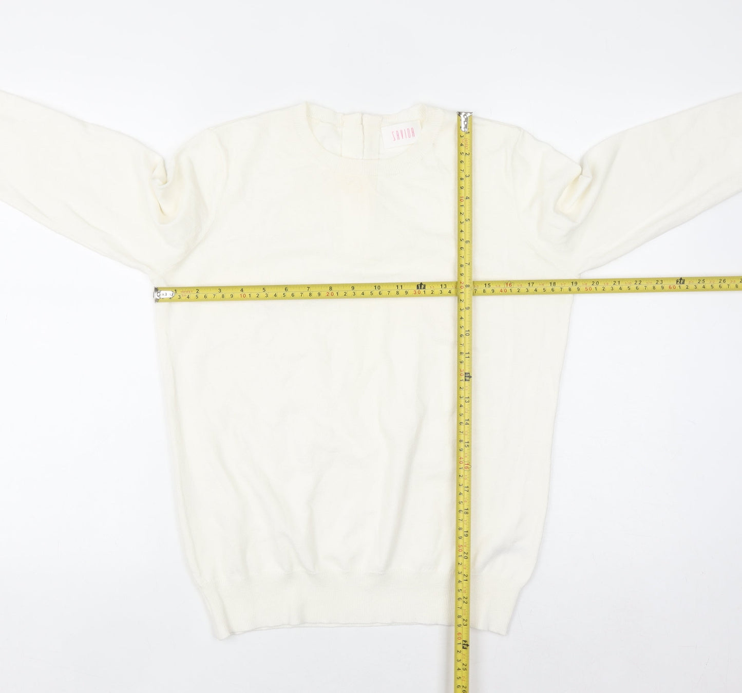 Savida Women Ivory Crew Neck Long Sleeve Pullover Jumper Size 12