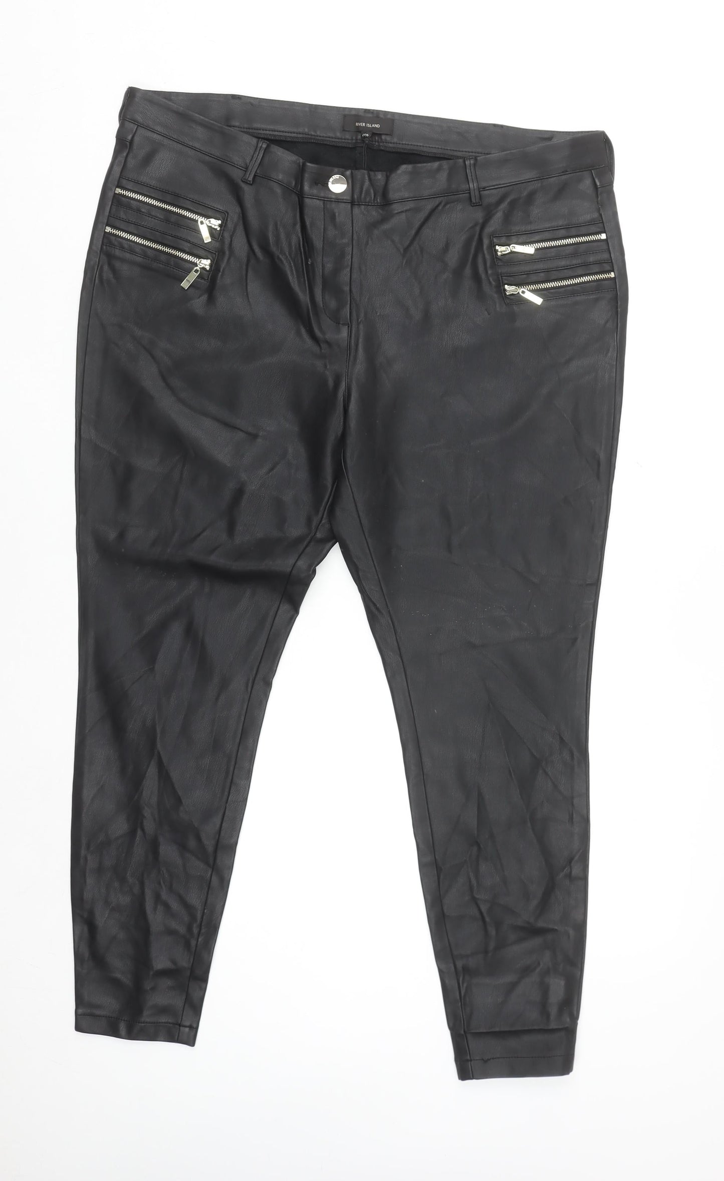 River Island Women’s Black Faux Leather Skinny Trousers Size 20