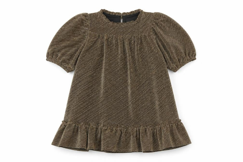 NAME IT Girls Gold Velvet A-Line Party Dress 8 Years Puff Sleeve