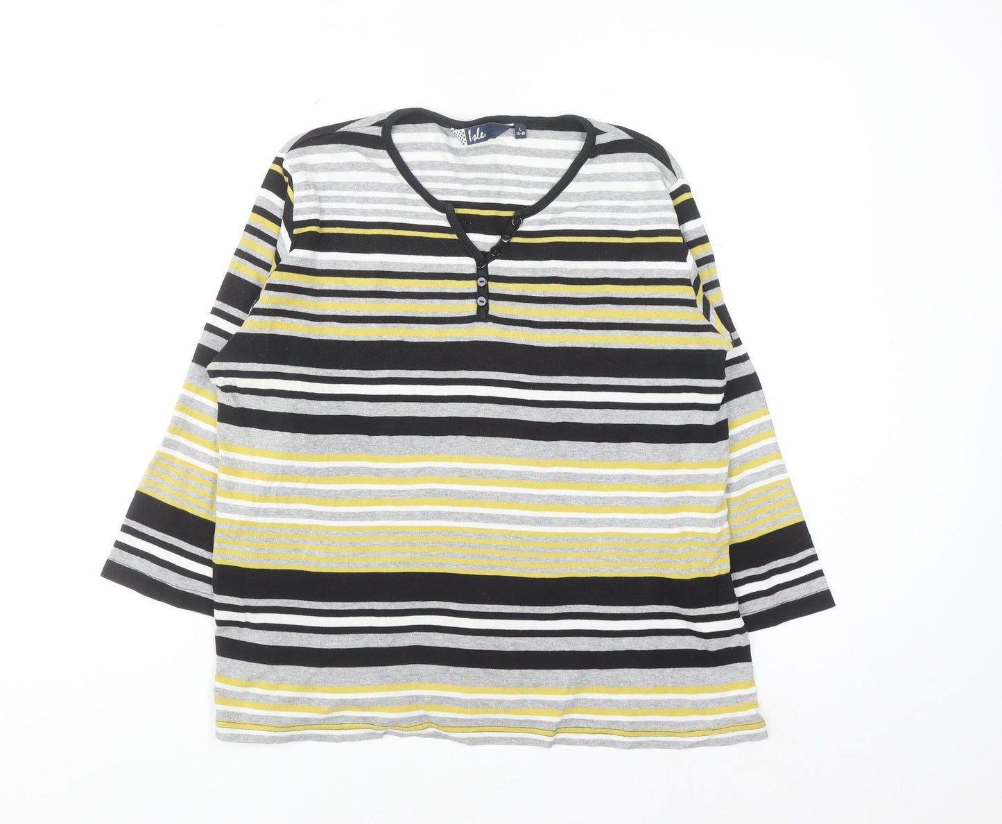 Isle Women’s Multicoloured Striped Henley Top Size 18