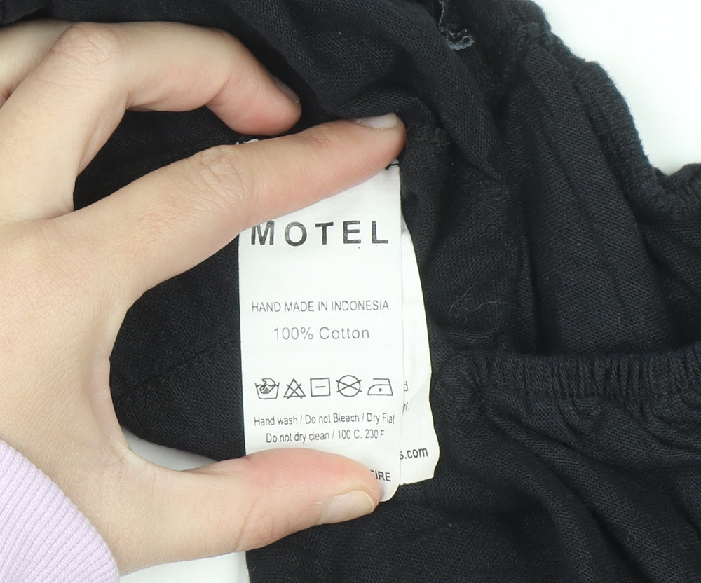 Motel Women's Black Cotton Cropped Puff Sleeve Blouse XS