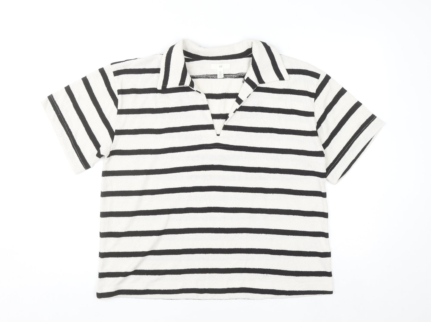 H&M Women’s Black Striped Collared Henley Jumper Size 16