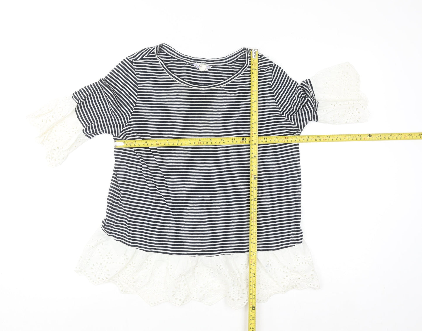 Falmer Heritage Women's Navy Stripe Cotton Ruffle Blouse Size 12