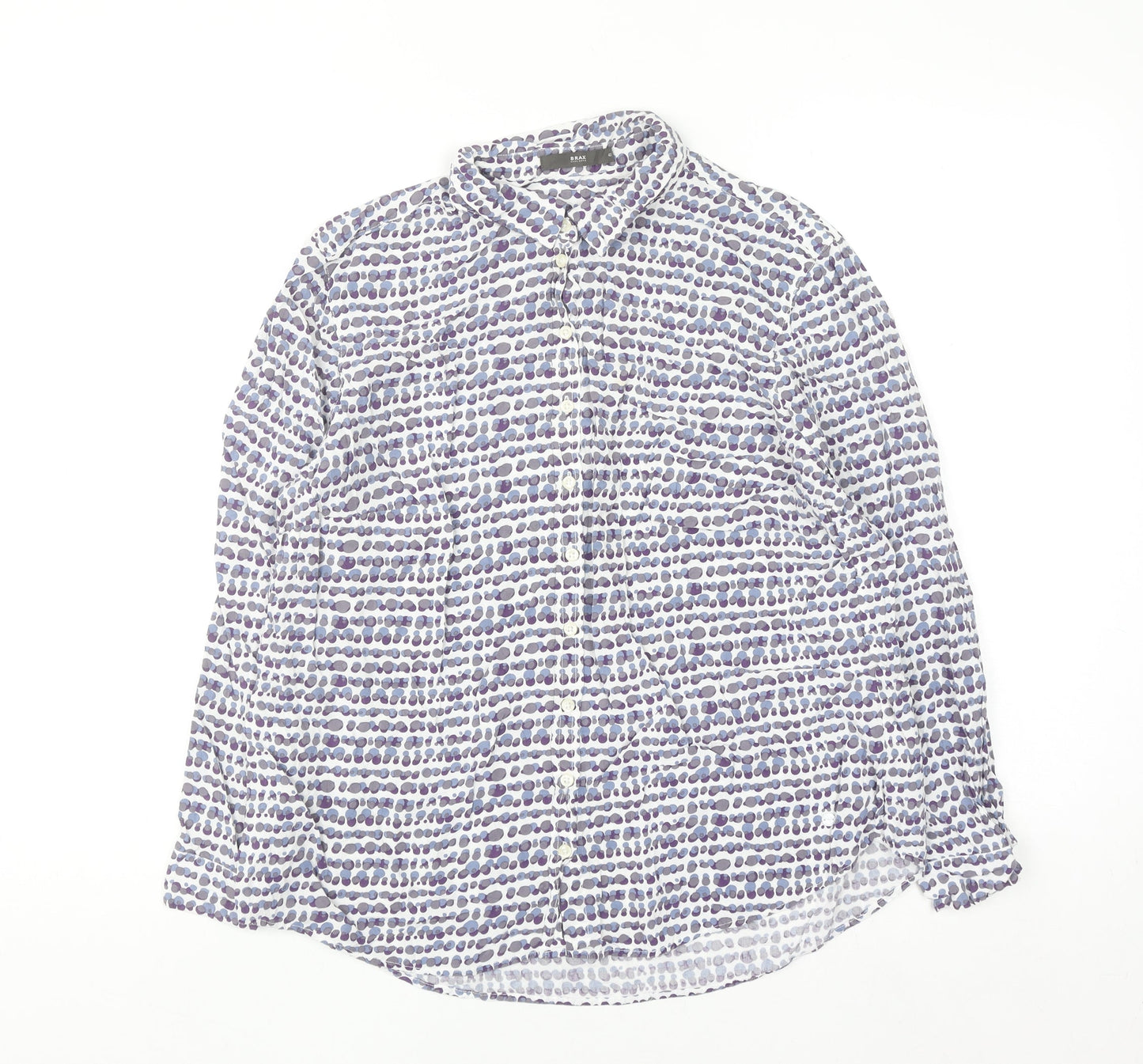 Brax Men's Blue Geometric Viscose Long Sleeve Button-Up Shirt Size 42