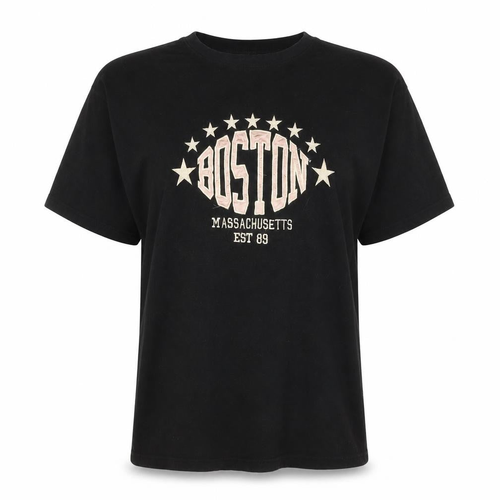 PRETTYLITTLETHING Women's Black Boston Graphic T-Shirt UK 12