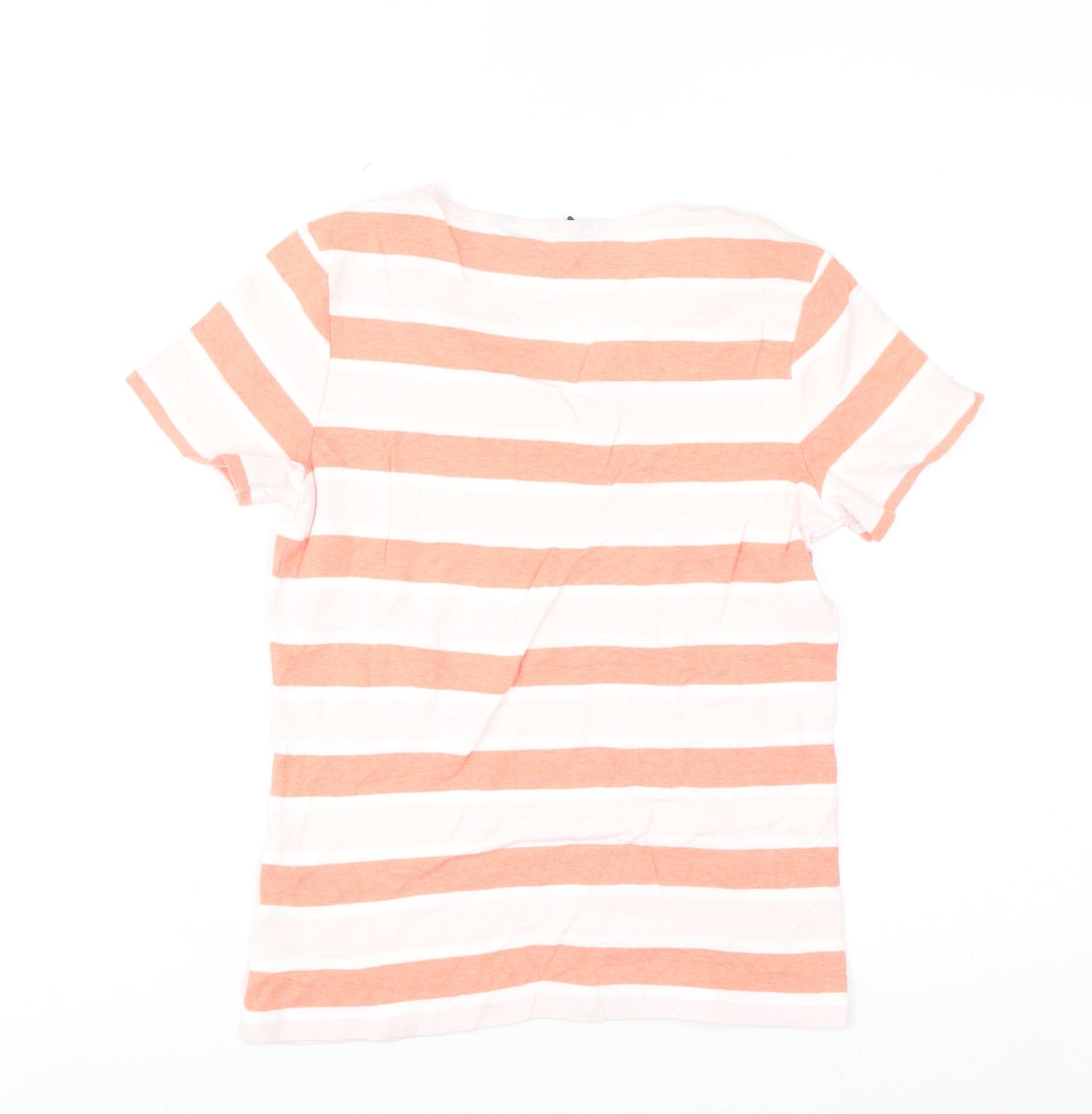 Maine New England Women's Orange White Striped Cotton V-Neck T-Shirt Size 10