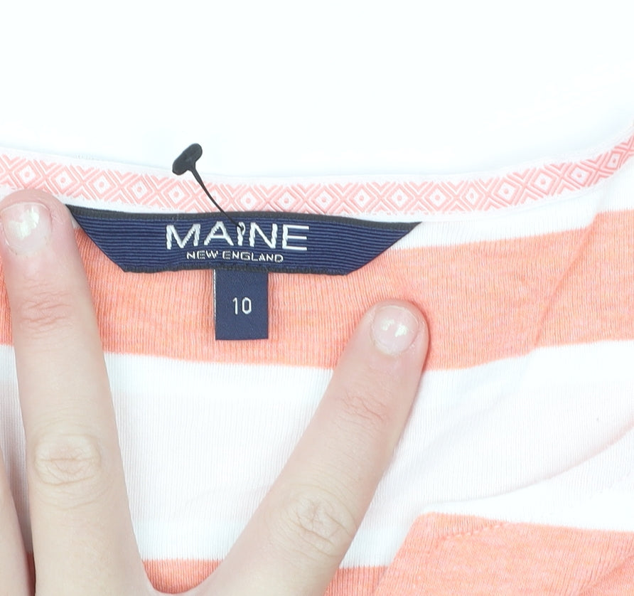 Maine New England Women's Orange White Striped Cotton V-Neck T-Shirt Size 10