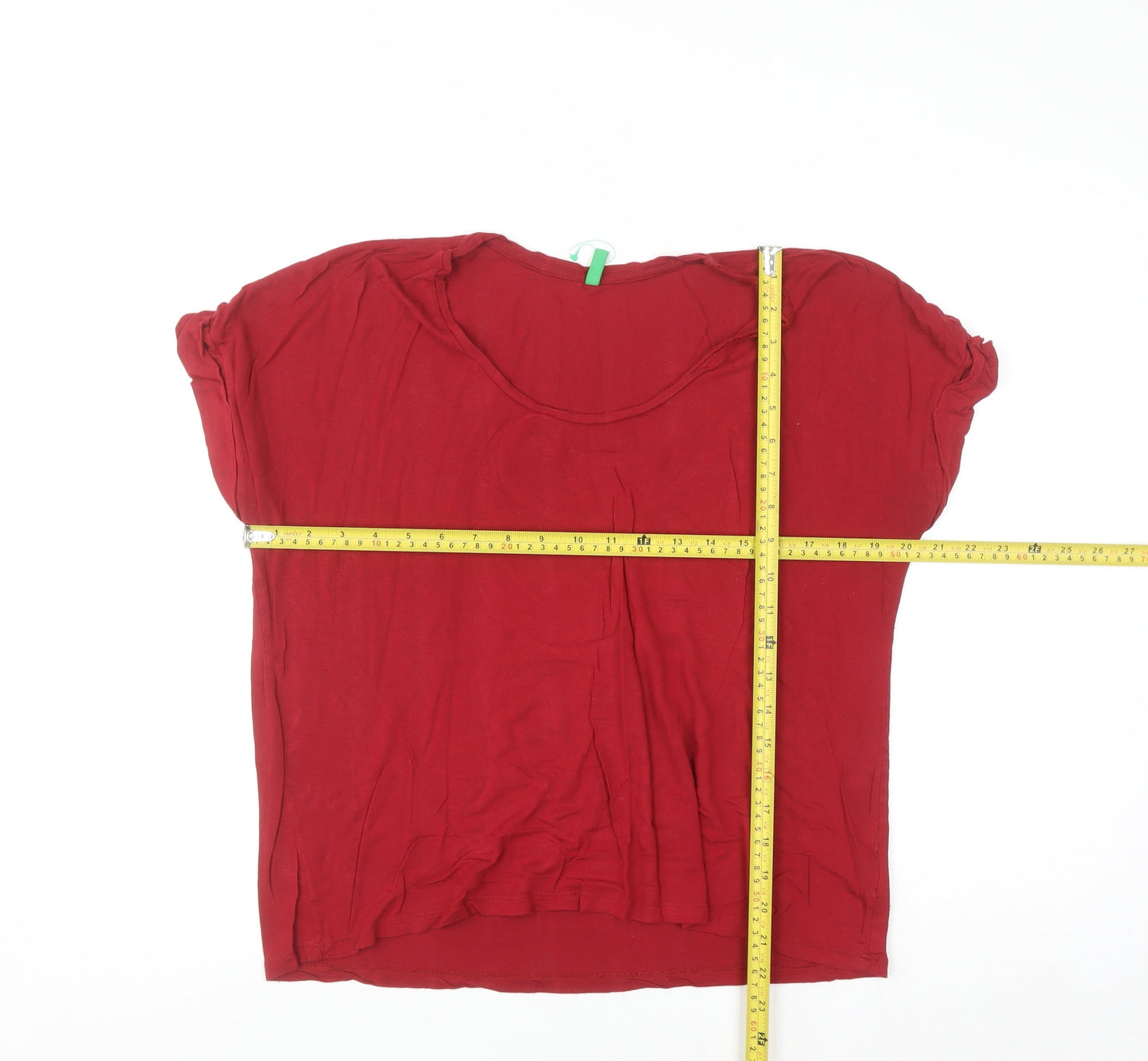 Benetton Women’s Red Viscose Silk Basic T-Shirt XL