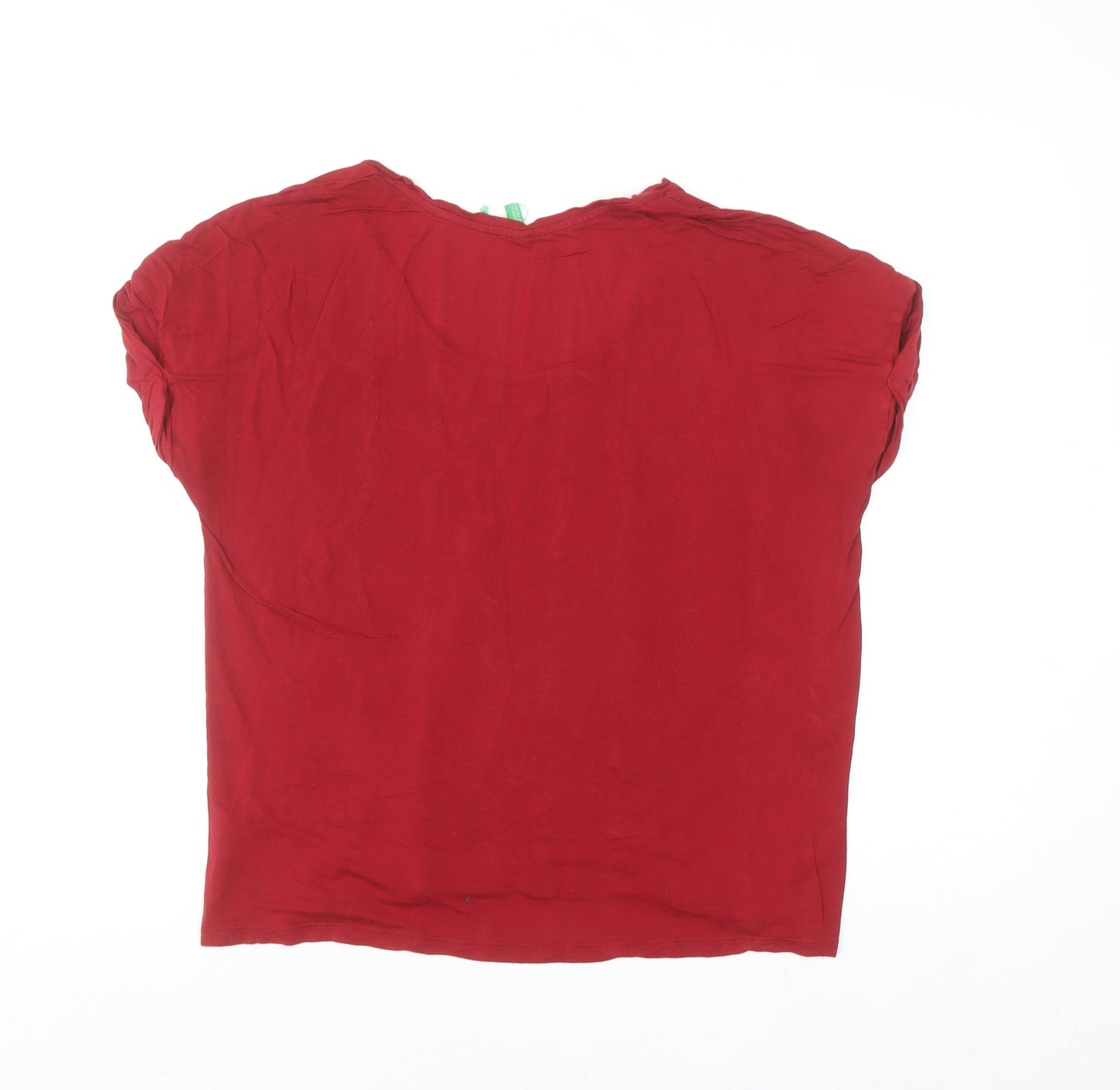 Benetton Women’s Red Viscose Silk Basic T-Shirt XL