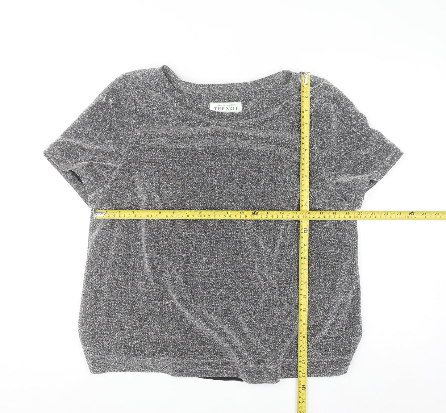 Carolyn Donnelly The Edit Womens Grey Glitter T-Shirt UK 14 Short Sleeve