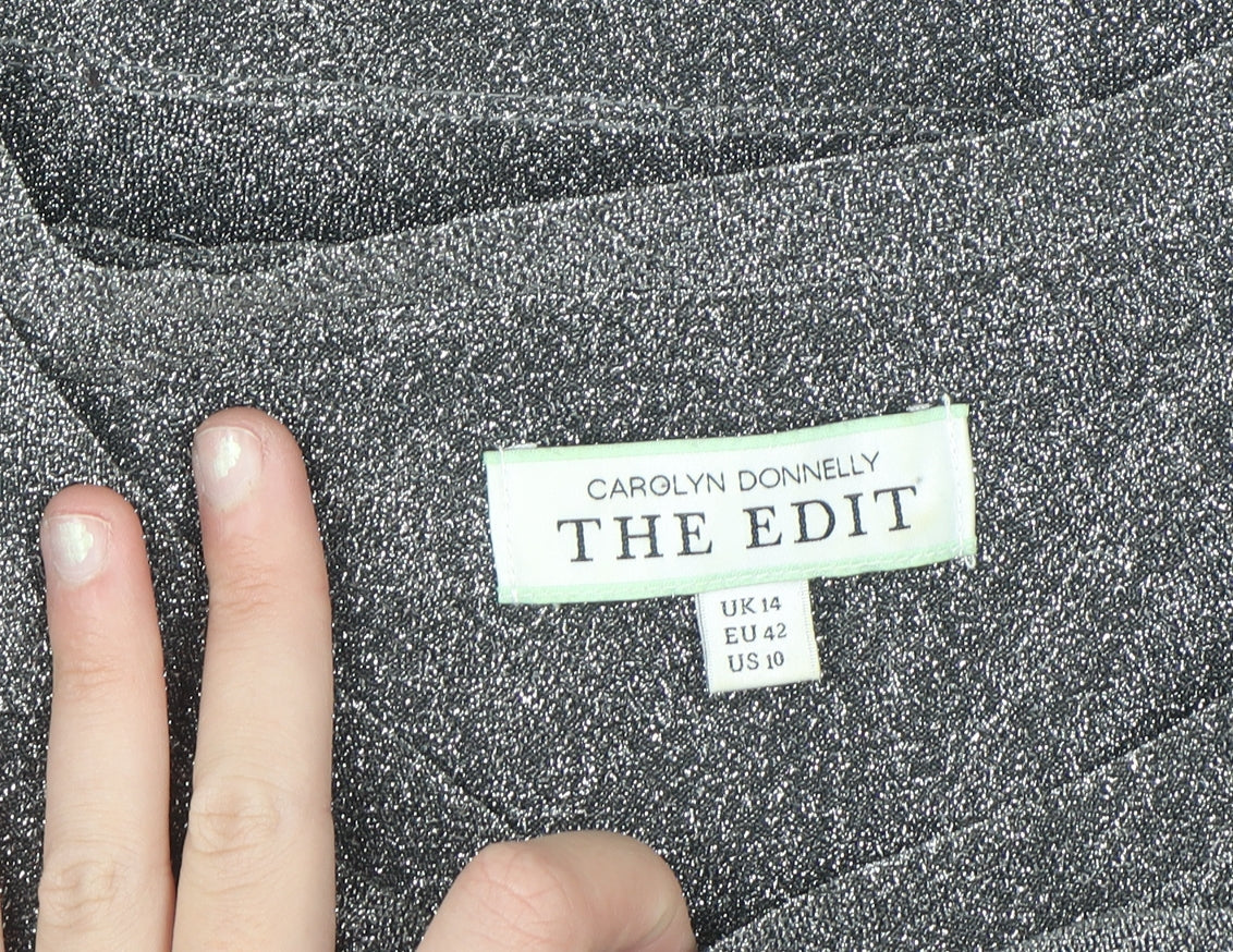 Carolyn Donnelly The Edit Womens Grey Glitter T-Shirt UK 14 Short Sleeve