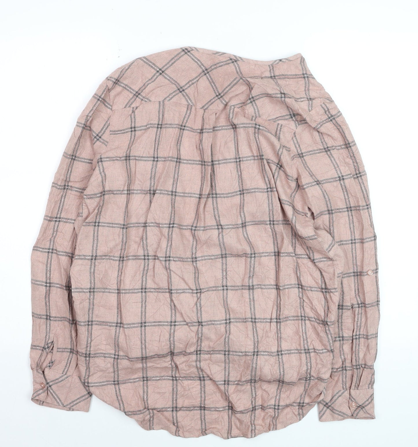 Next Women's Pink Check Wrap Blouse Size 14 Long Sleeve V-Neck