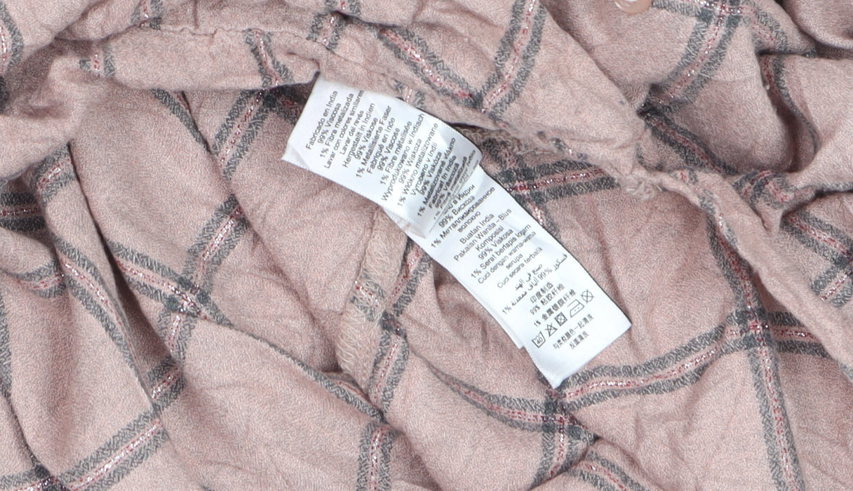 Next Women's Pink Check Wrap Blouse Size 14 Long Sleeve V-Neck