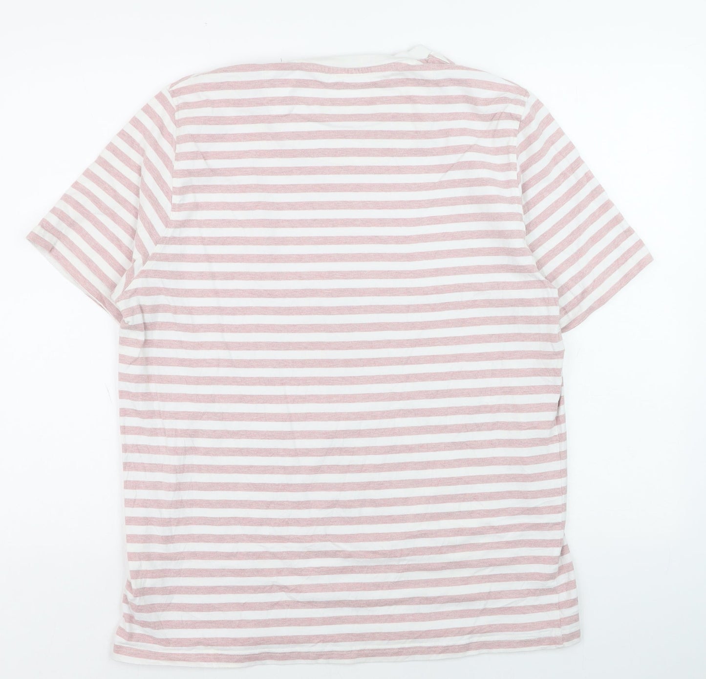 Folk Men's Pink White Striped Cotton Crew Neck T-Shirt Size L