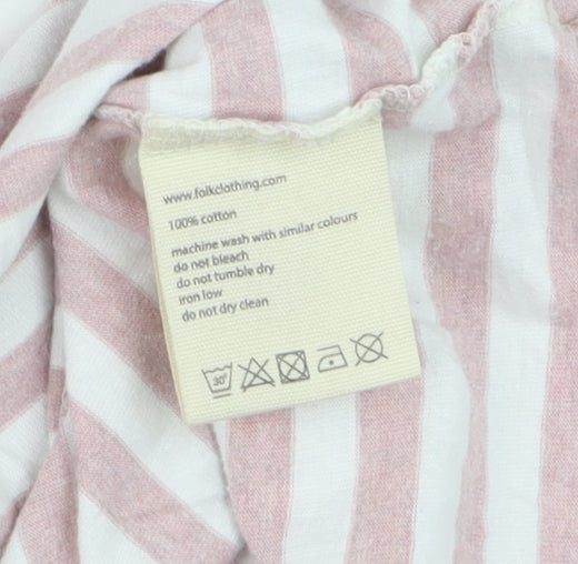Folk Men's Pink White Striped Cotton Crew Neck T-Shirt Size L