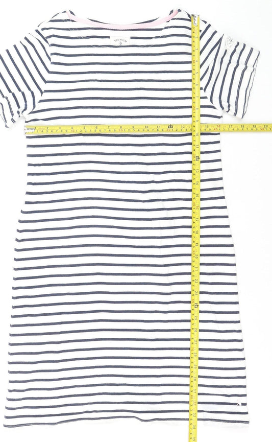 Joules Women White Navy Striped Cotton T-Shirt Dress Size 12