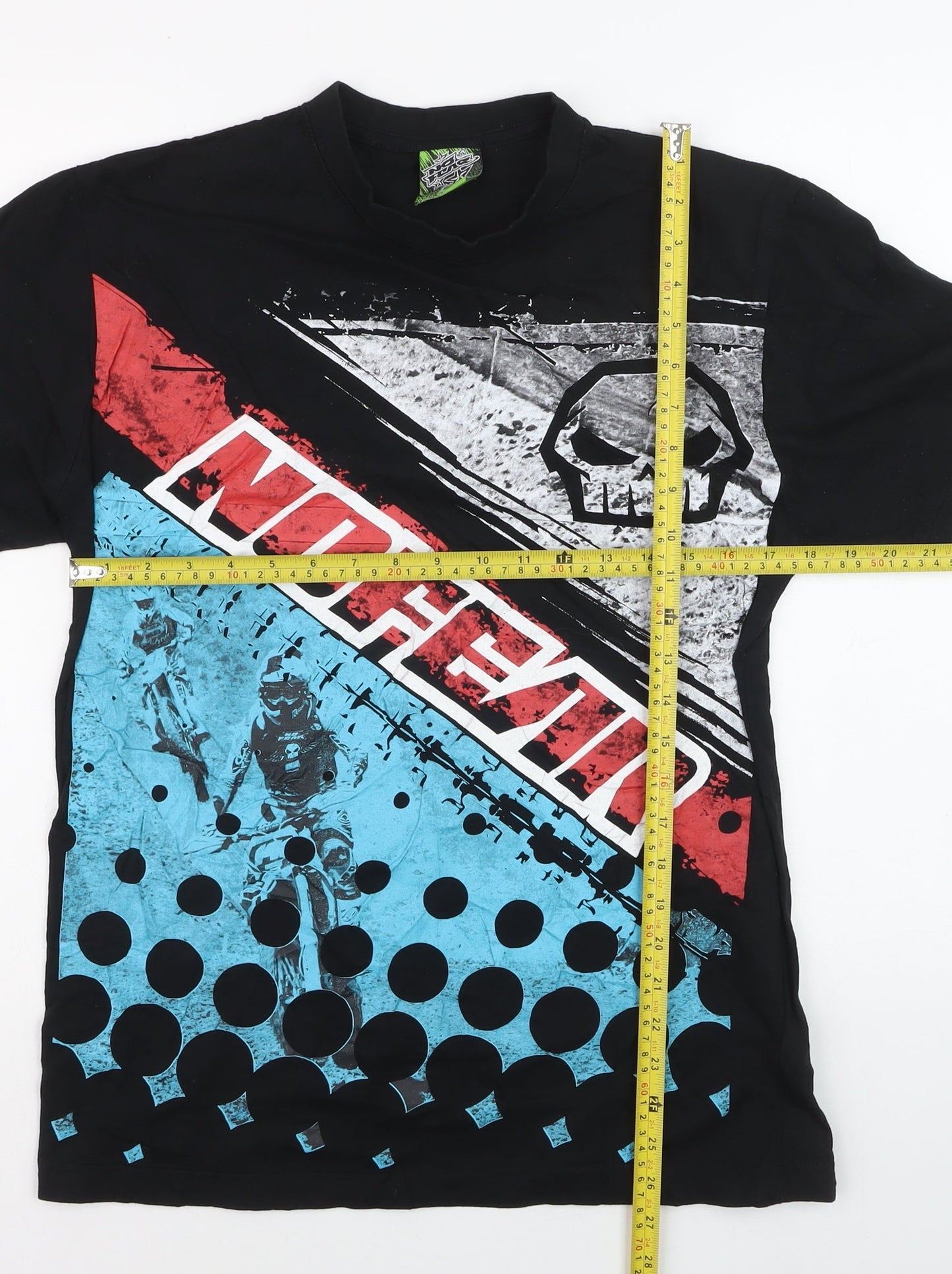 No Fear Men's Black Graphic Skull Motocross T-Shirt Size L