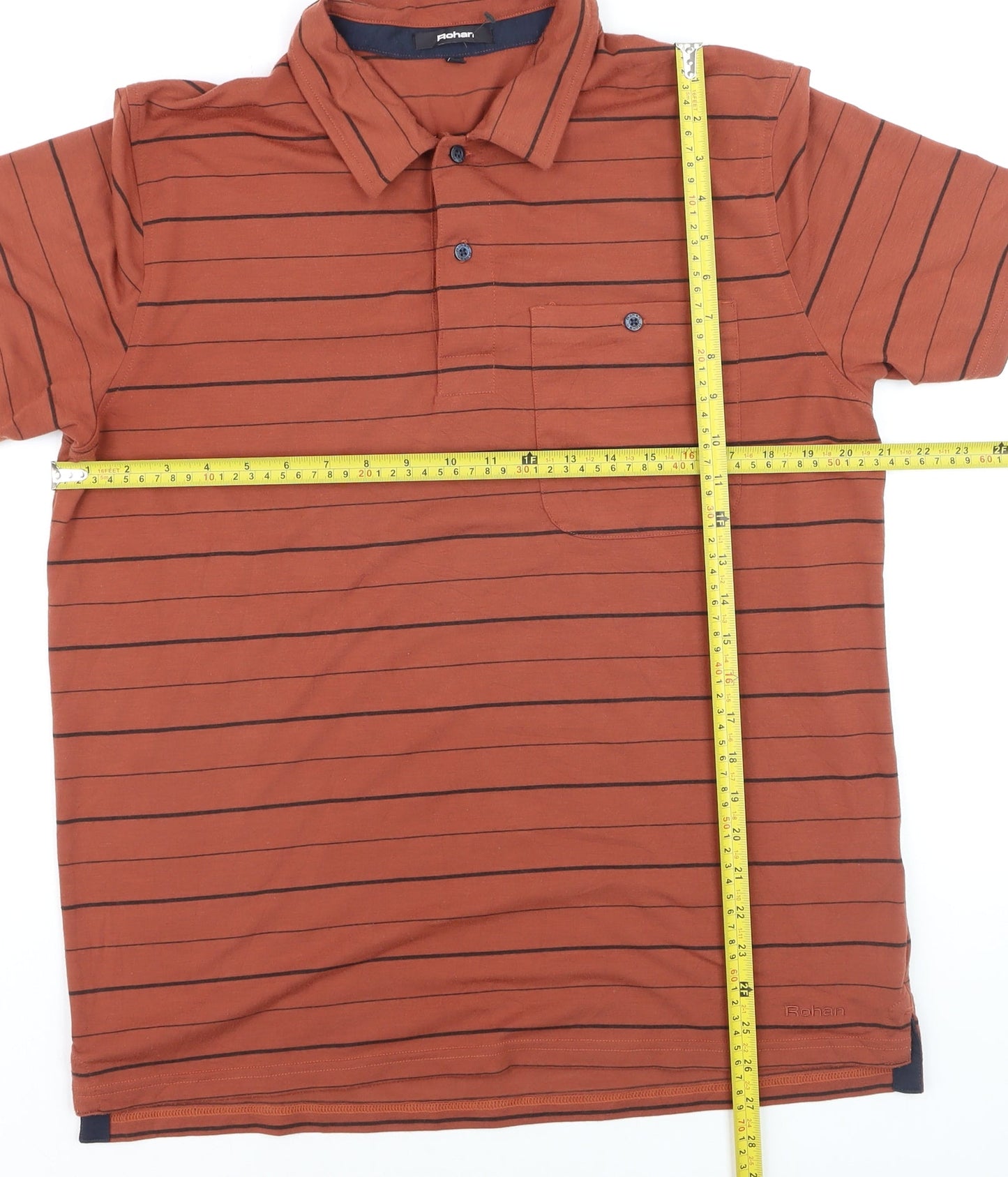 Rohan Men’s Brown Striped Short Sleeve Polo Shirt M