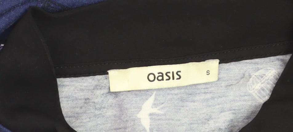 Oasis Women's Blue Bird Print Collared Sleeveless Blouse Size S