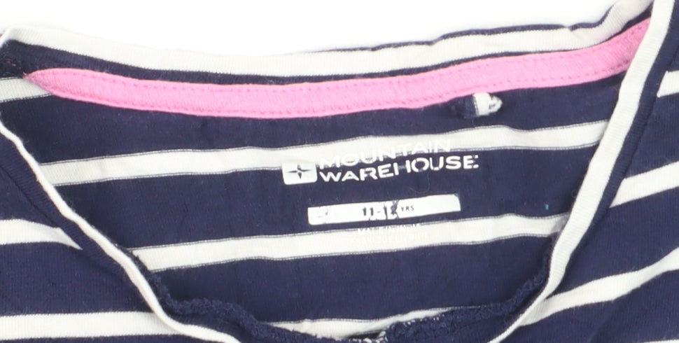 Mountain Warehouse Girls Navy Striped Long Sleeve T-Shirt 11-12 Years Cotton
